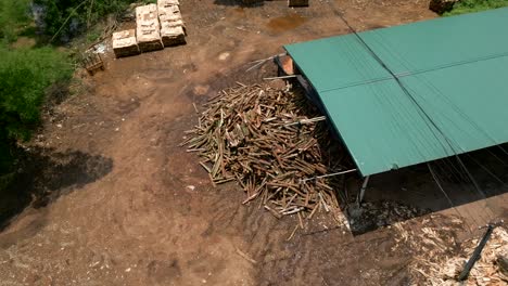 aerial view of a wood processing facility
