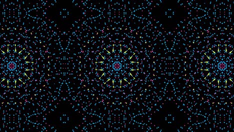 abstract seamless looped animation of digital mandala fractal. 4k multicolor floral particles grid motion graphics concept. kaleidoscopic background for yoga, meditation, fitness, clubs etc.