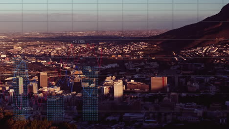 animación de estadísticas y procesamiento de datos sobre el paisaje urbano