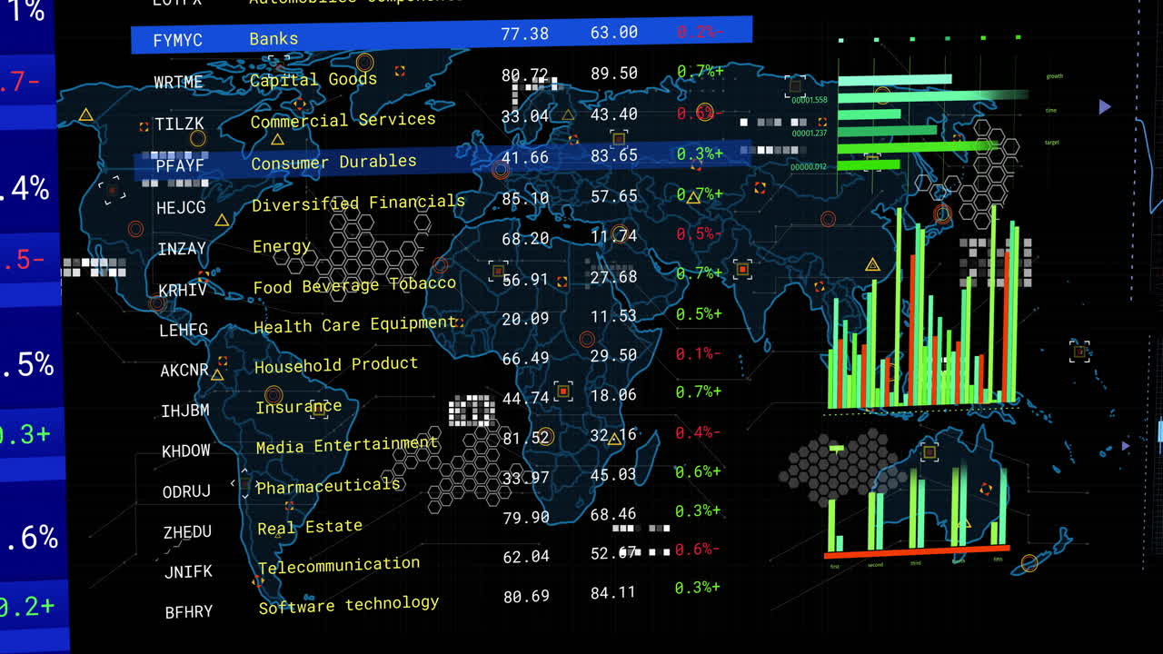 Animation of financial data processing over world map
