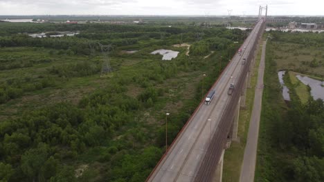 Aerial-view-of-Zárate-Brazo-Largo-Bridge,-Argentina