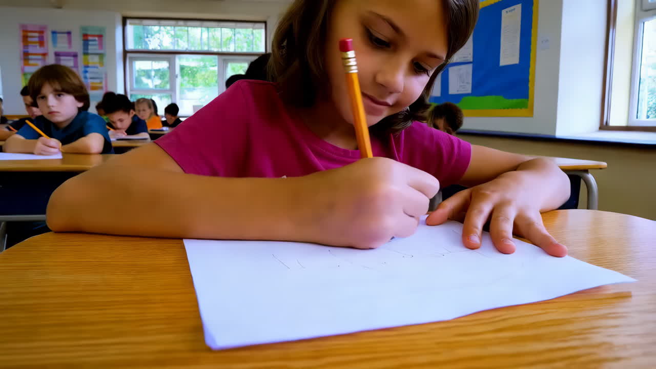 Girl Writing in Class