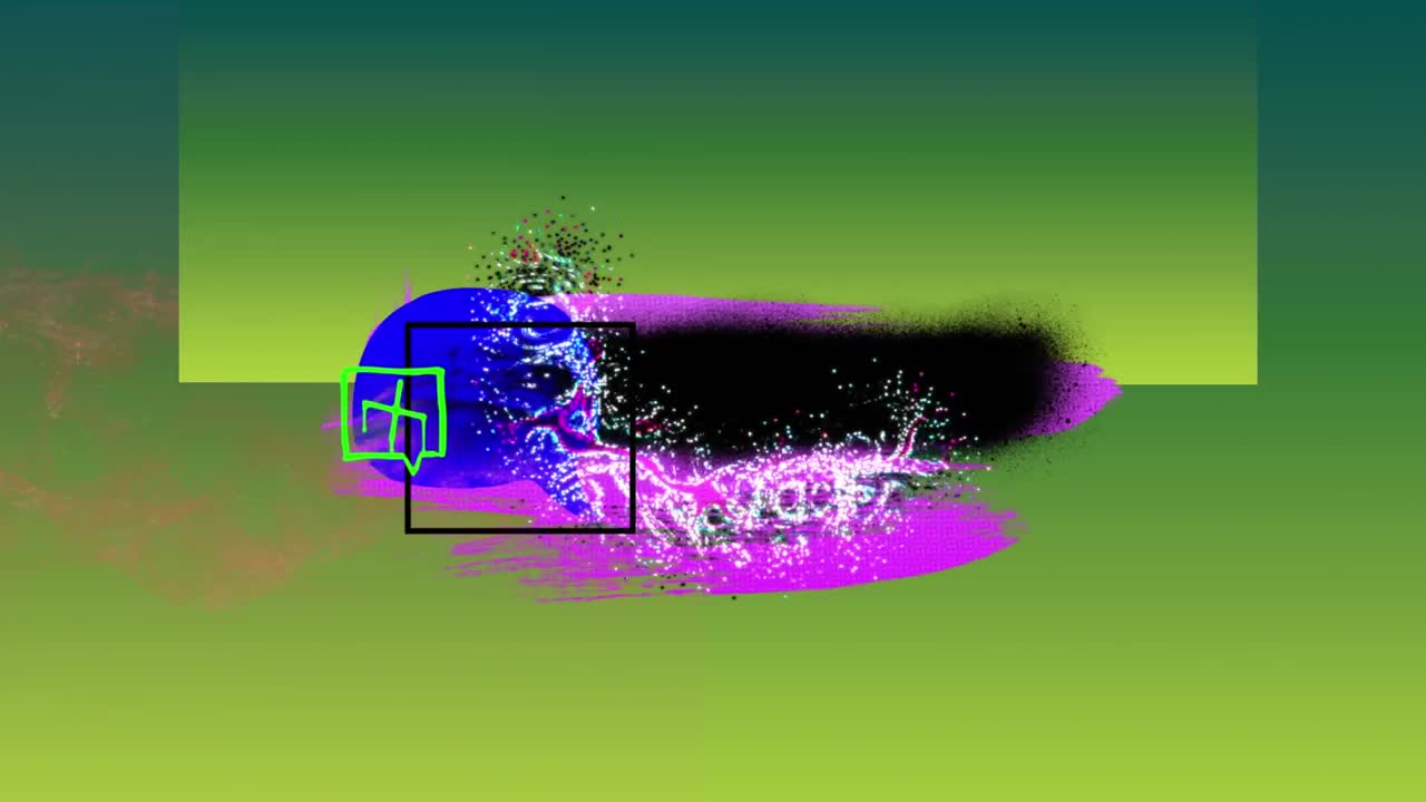 animación de formas abstractas coloridas y brillo sobre fondo verde