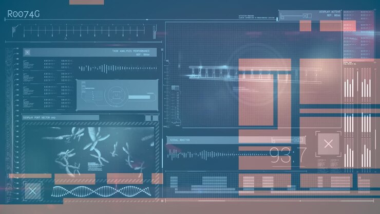 Animation of dna strand spinning and data processing