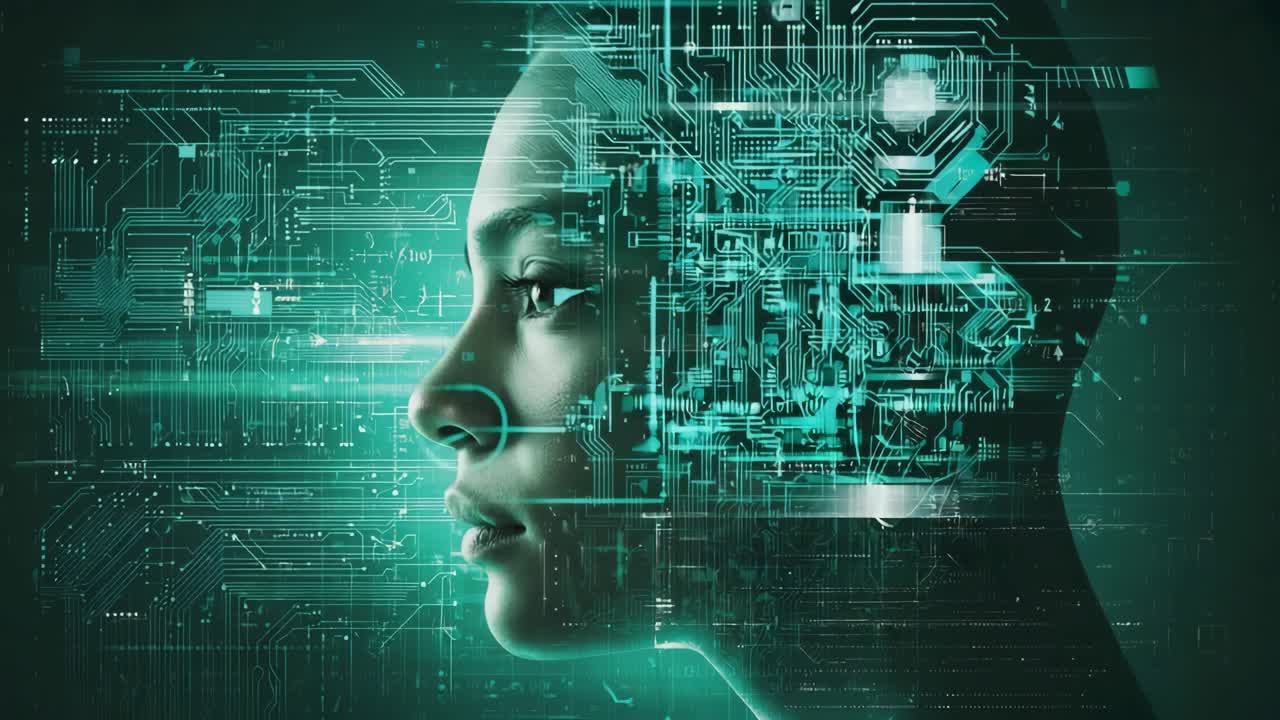 Human mind integrated with AI and digital circuits