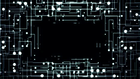 technology frame on black background with abstract motherboard lines animation