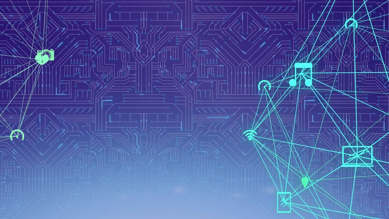 Animation of network of connections over digital city and binary coding