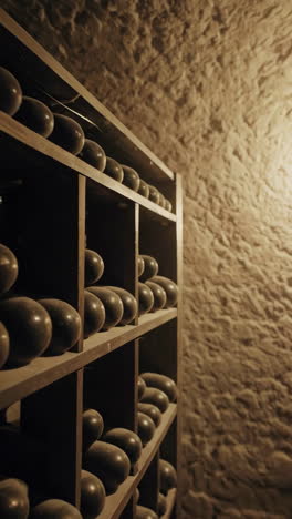 dusty wine bottles in a rustic cellar