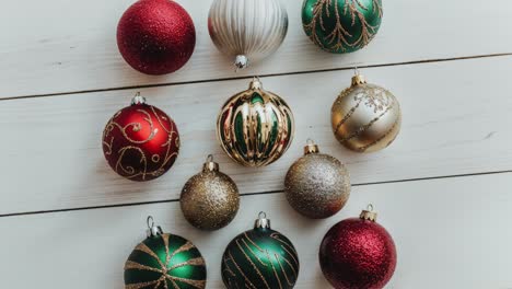 arreglo de adornos de navidad en fondo de madera blanca
