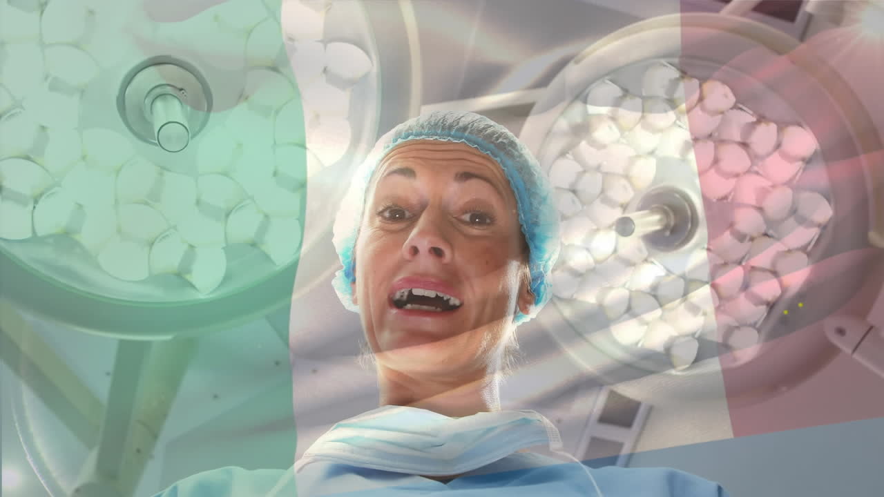 수술실에서 외과 의사 들 위 에 이탈리아  ⁇ 발 이 흔들리는 애니메이션