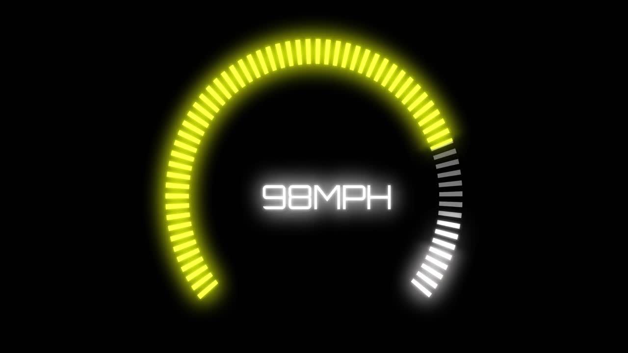 Animation of car speedometer on black background