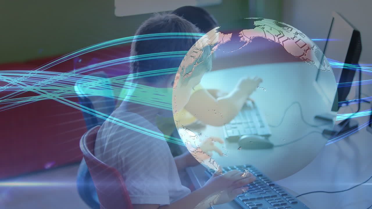 animación de la red de conexiones entre diversos escolares que utilizan computadoras