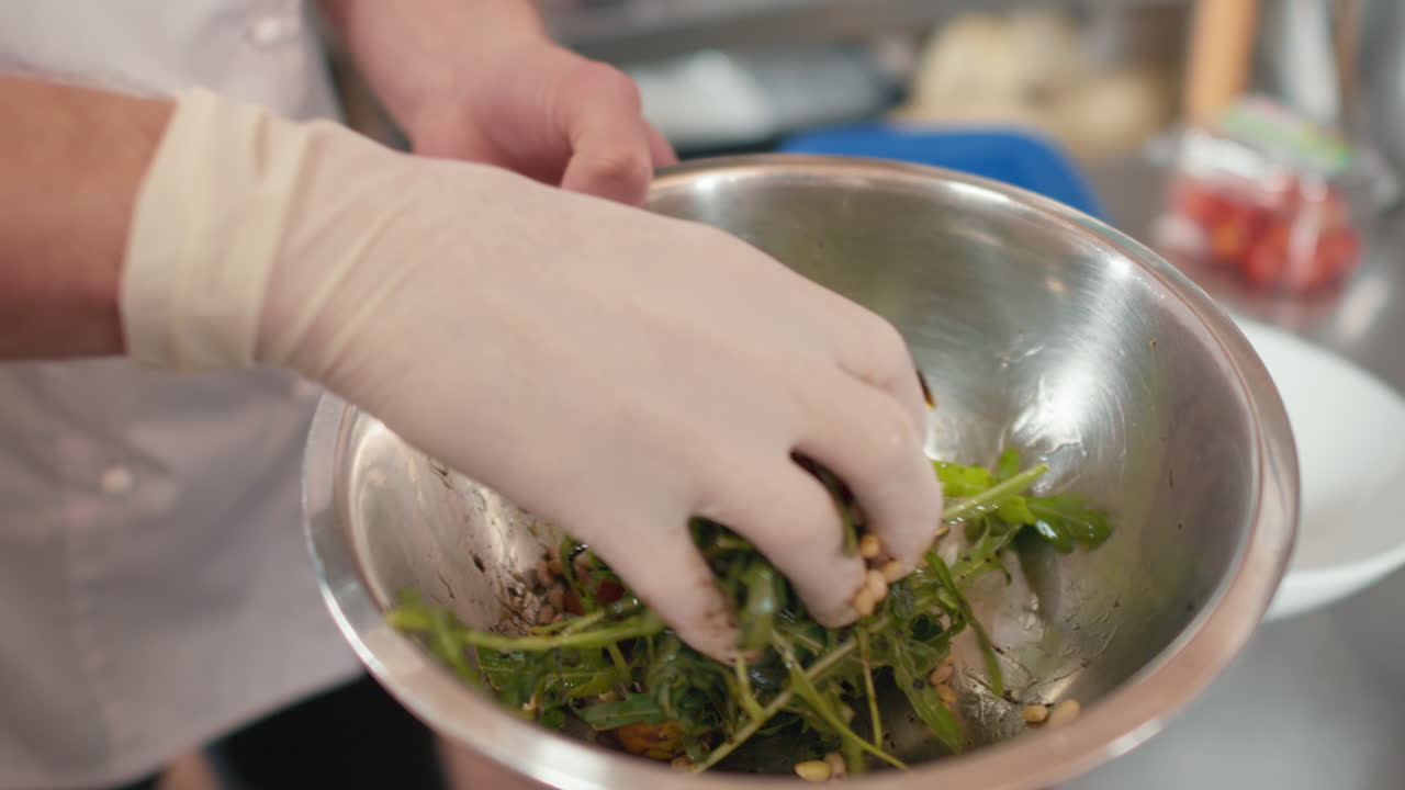 Mixing Salad In Bowl