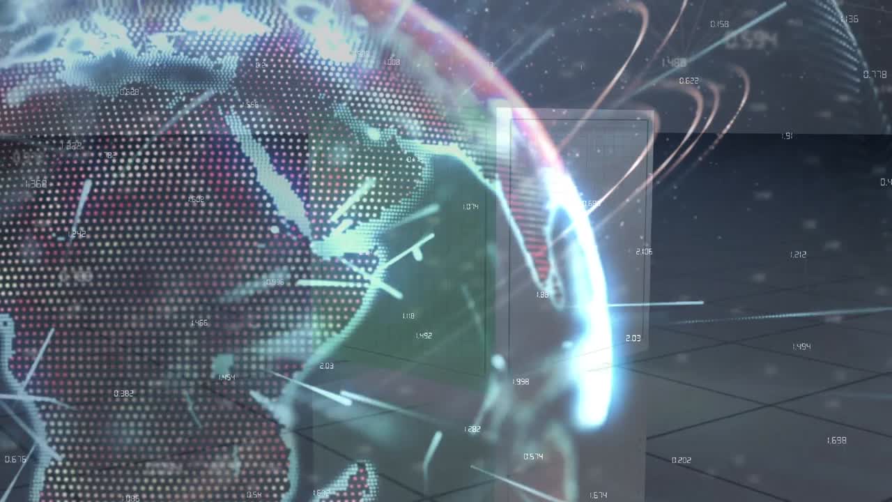 빛으로 회전하는 지구상에서 그래프와 금융 데이터의 애니메이션