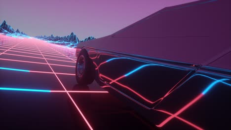 el coche retro del futuro, el estilo retrowave de vuelta a la década de 1980. 4k