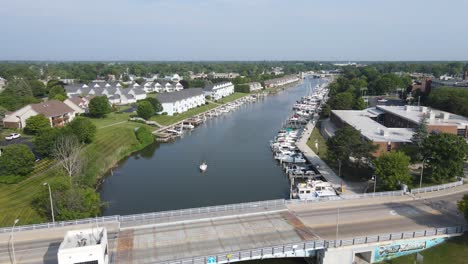 Black-River-running-through-downtown-Port-Huron,-Michigan,-USA