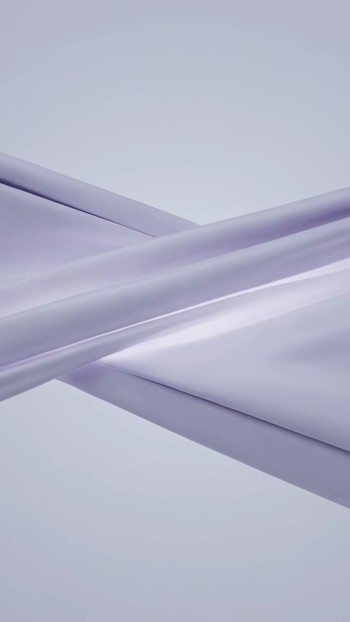 Vertical video: Sliding from initial X, two ribbons shifting across pale gradient with glossy sheen