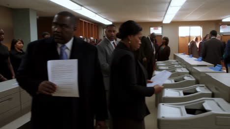 people at an official polling place or government office