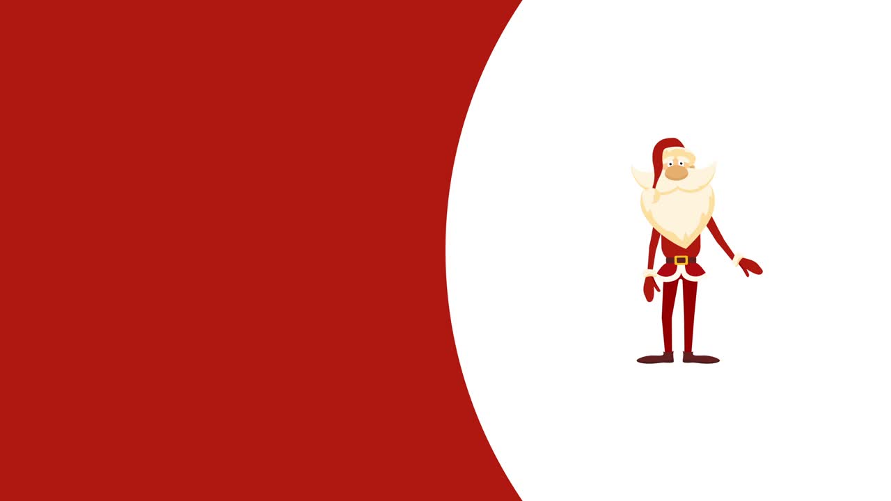 색과 빨간색 바탕에 손을 흔들고 있는 만화 산타의 4k 비디오.