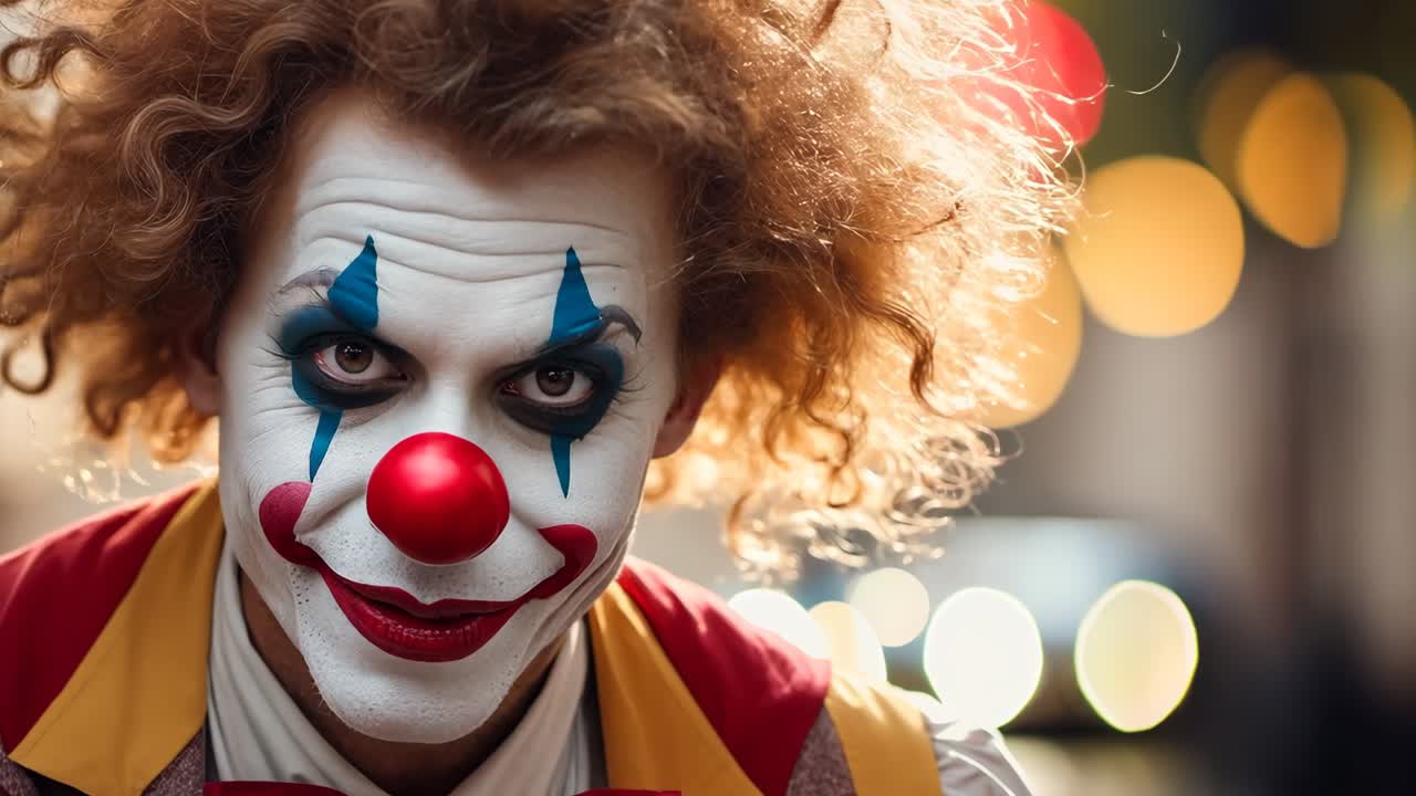un payaso con el cabello rojo y una corbata de papagaio roja