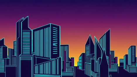 retro-futuristic neon cityscape with gradient sky