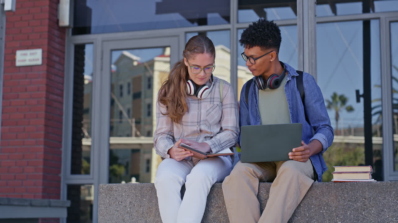 College students studying together on campus