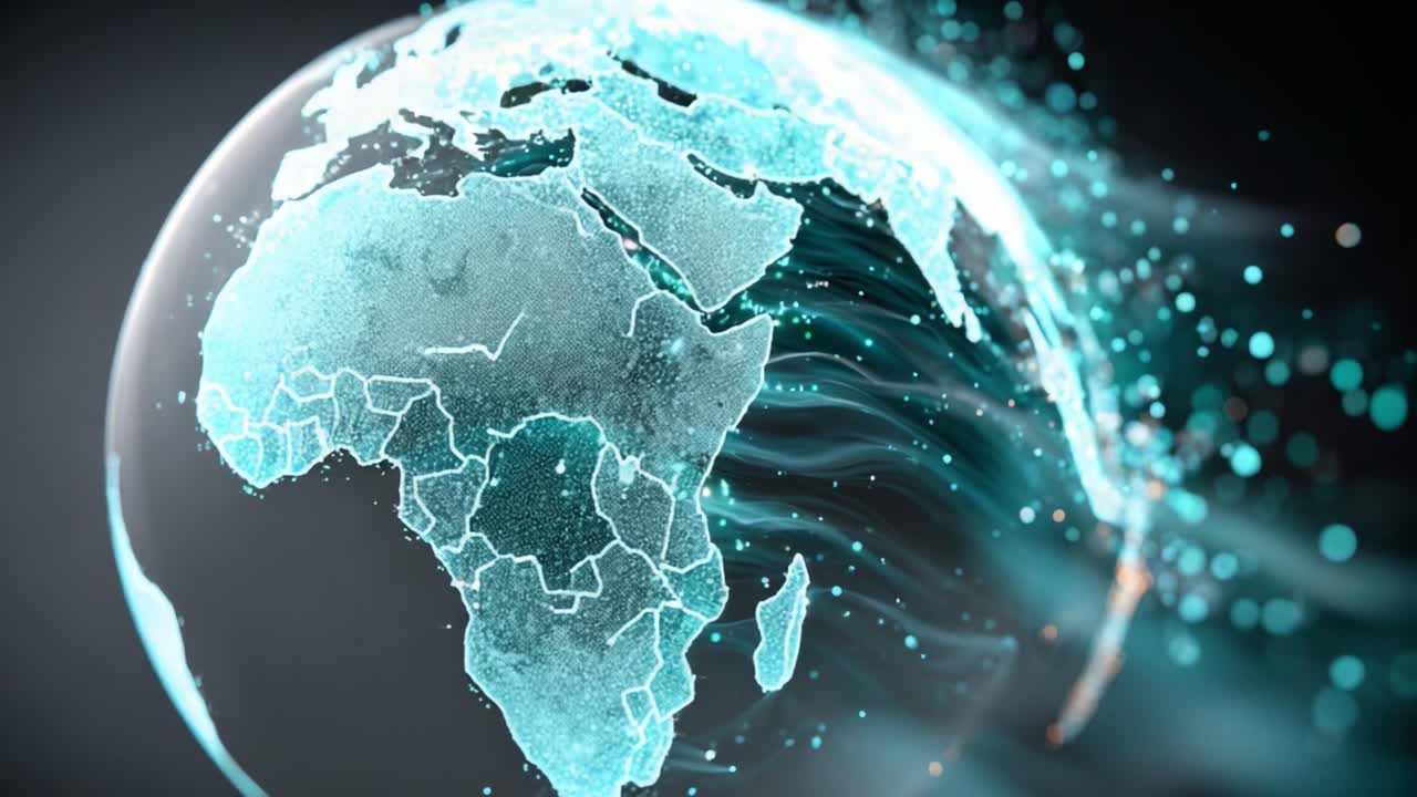 A Stunning Visualization of Africa Showcasing the Dynamic Flow of Technology and Data in a Futuristic Digital Earth Sphere