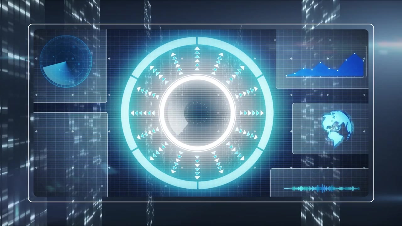 Animation of molecules over data processing on black background