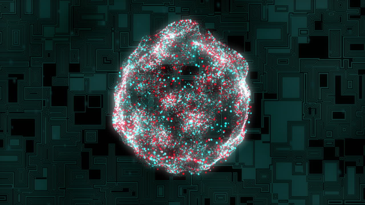 Animation of white and red spots moving over green shapes moving