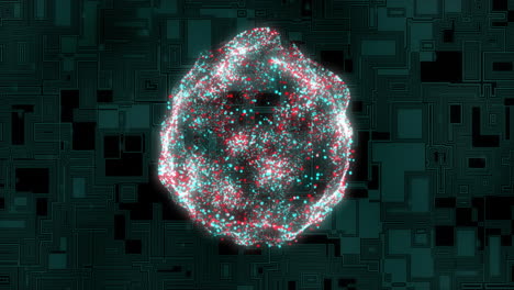 animation of white and red spots moving over green shapes moving