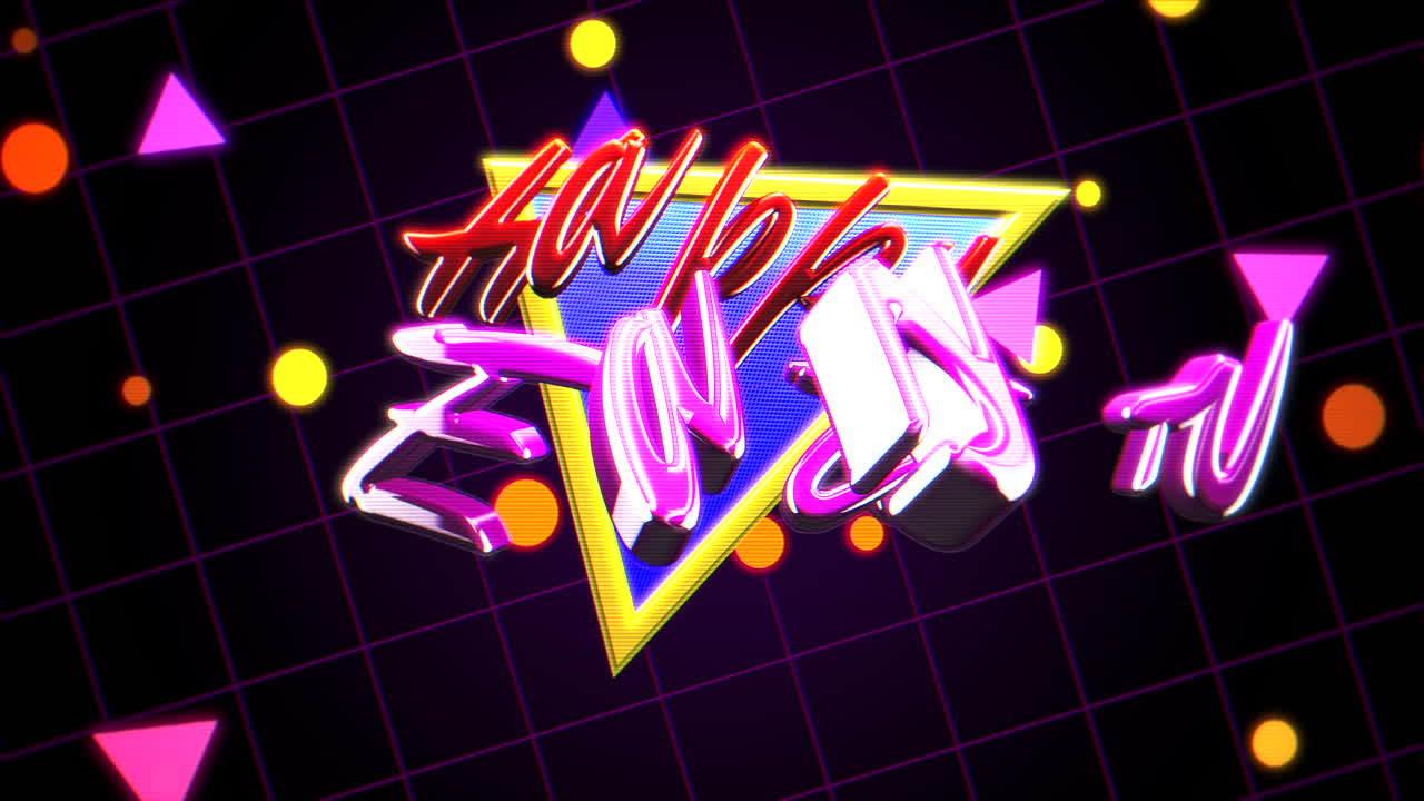 90 스타일의 복고풍 배경에 애니메이션 텍스트 행복한 부활절 및 복고풍 추상 삼각형