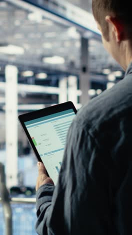 Vertical Video Server Room It Expert Swiping On Tablet Touchscreen To Read Data Charts
