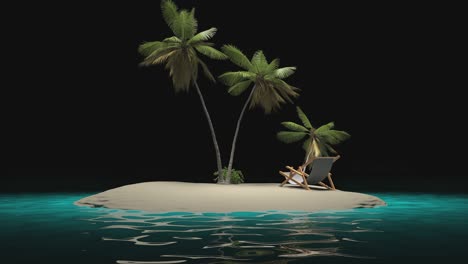 tropical island with palm trees and a sun lounger in the sea on a transparent background for keying.