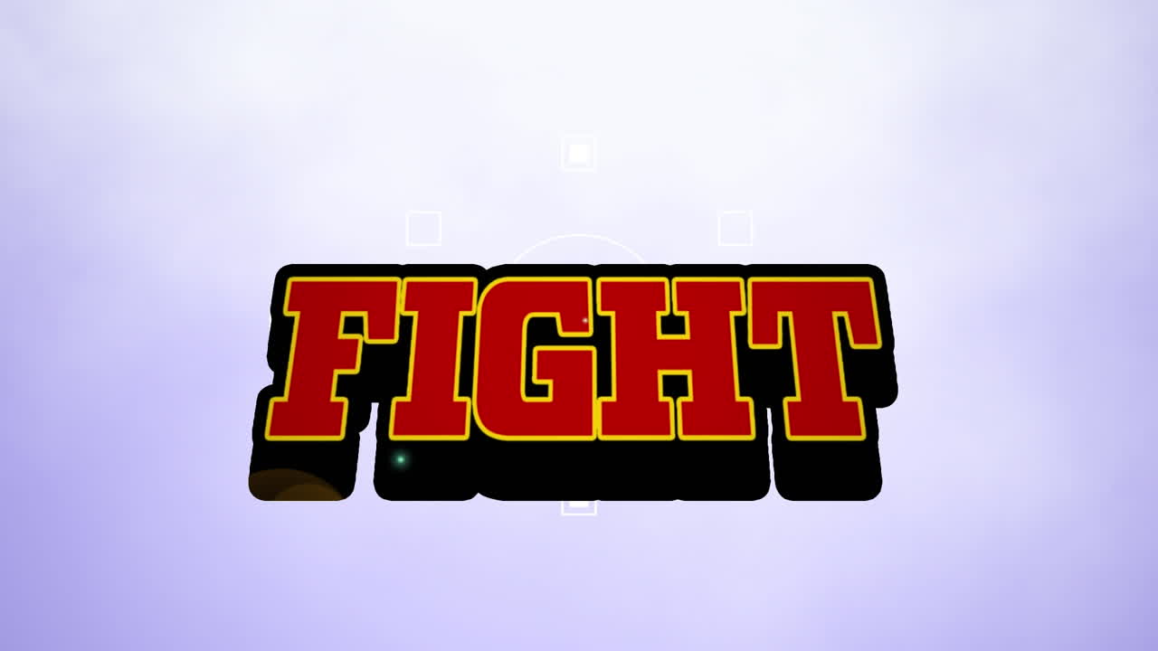 animación de lucha de texto rojo, sobre explosión, en fondo lila