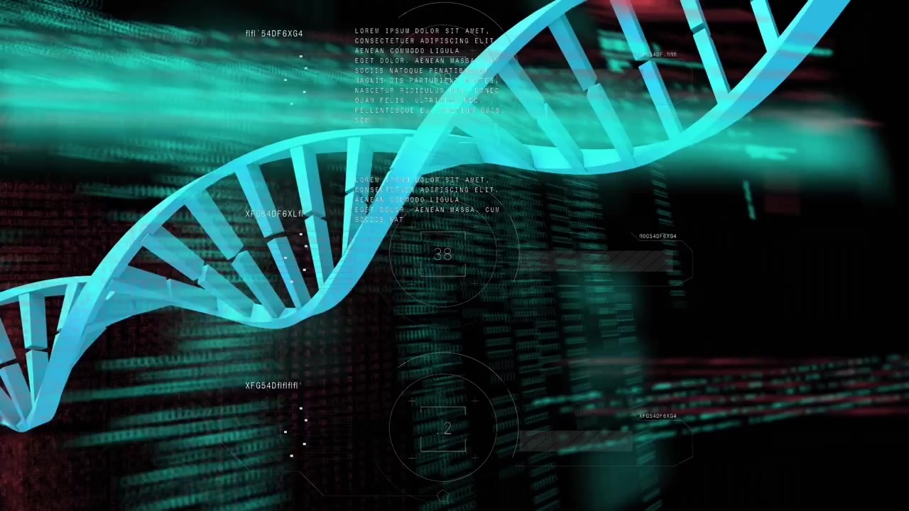 Animation of dna strand over data processing and grid