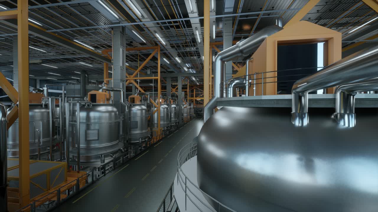 Large Factory Premises With Tans And Pipe Systems. Facilities For Dairy Products Enterprise