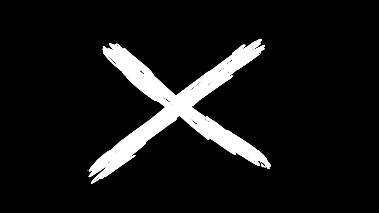 Static Hand Drawn White X Mark on Black Background