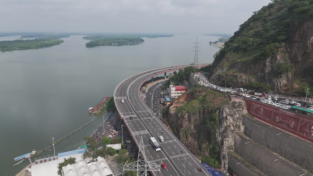 Aerial View of a Highway Bridge Over a River in India