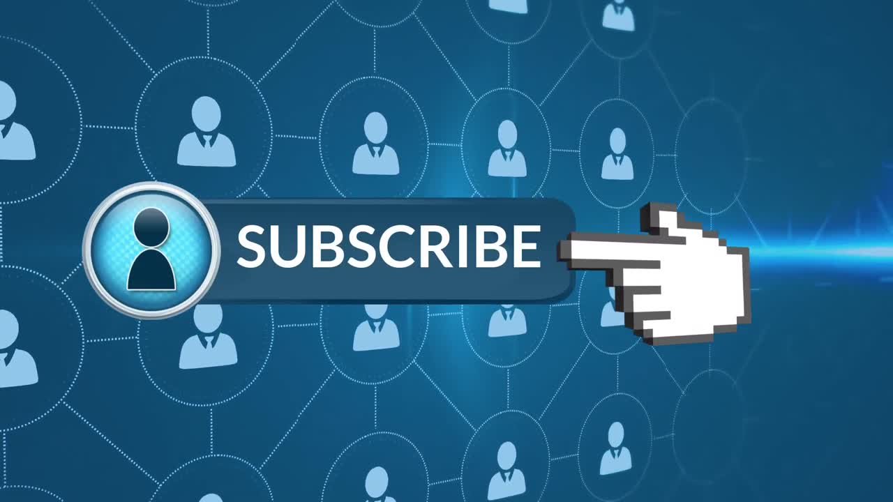 Pulsante Iscriviti con mano che indica sui social media