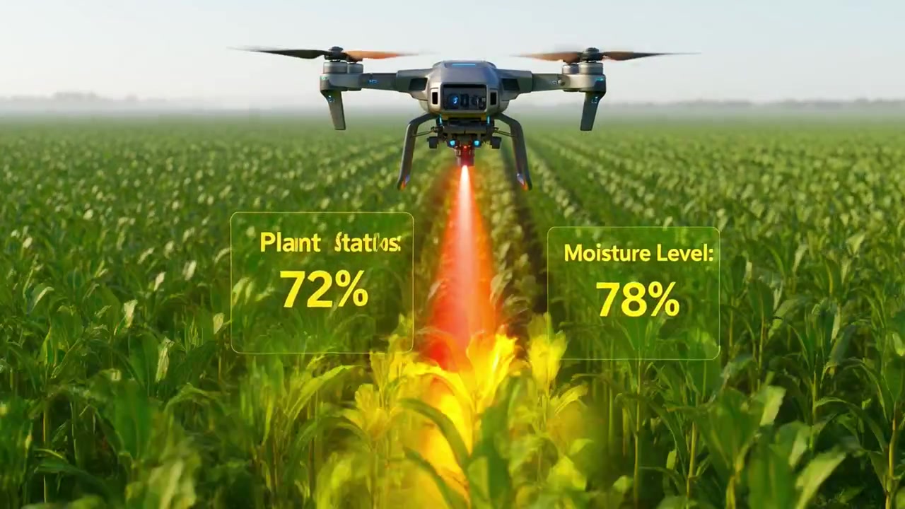 Landbrugsdrone overvåger afgrødesundhed og næringsstofniveauer på en mark