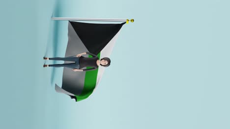 video vertical en 3d de la bandera del orgullo demiromántico ondeando contra un fondo azul