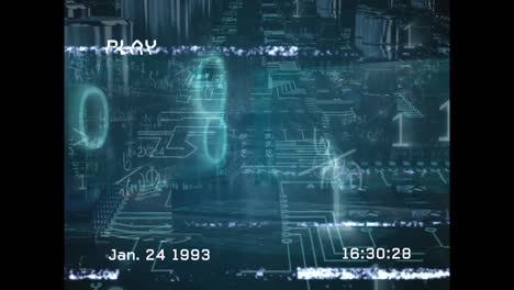 Animation-of-interference-and-data-processing-over-computer-circuit-board