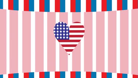 Animation-of-heart-coloured-with-american-flag-on-white-background
