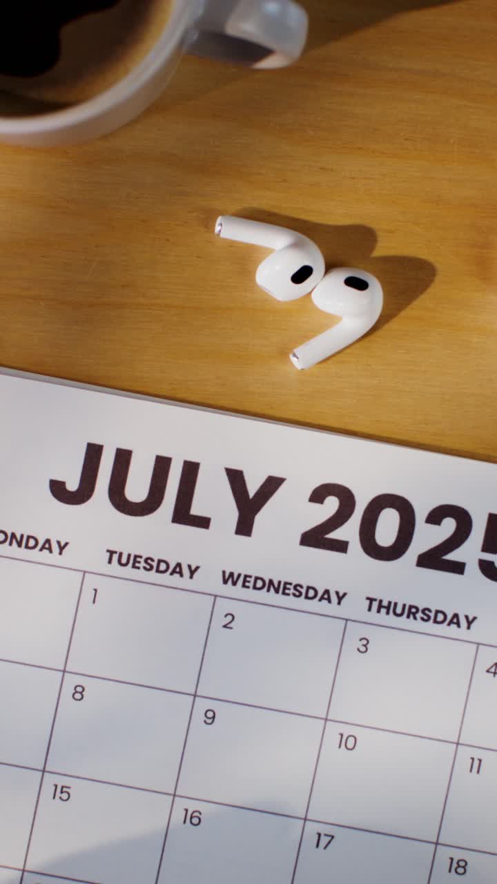 July 2023 Calendar with Earpods and Coffee