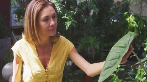 mujer haciendo jardinería en la naturaleza