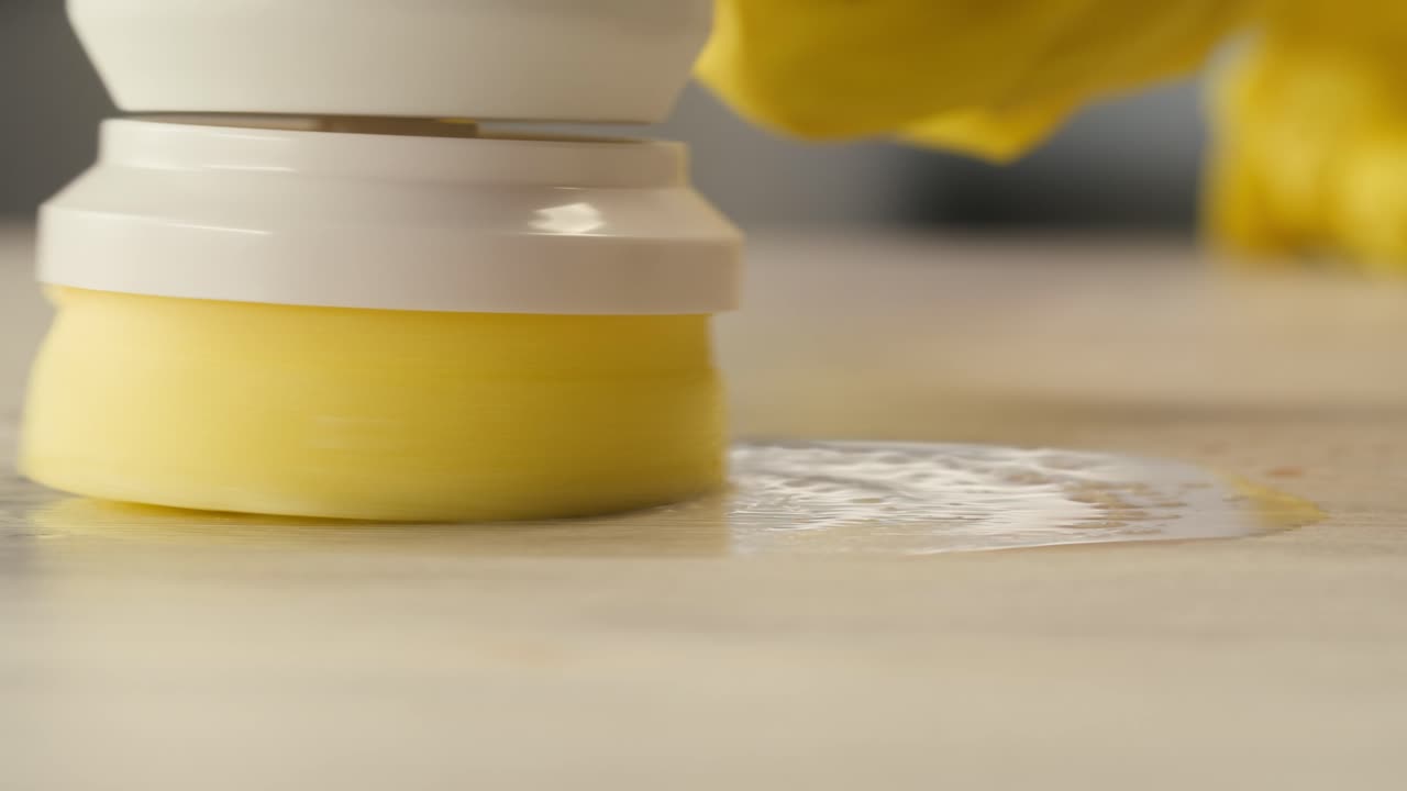 Close-up of an Automatic Cleaning Brush Scrubbing a Surface