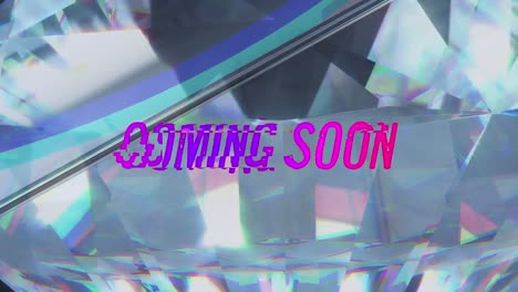 Animation-of-coming-soon-text-over-glowing-crystal