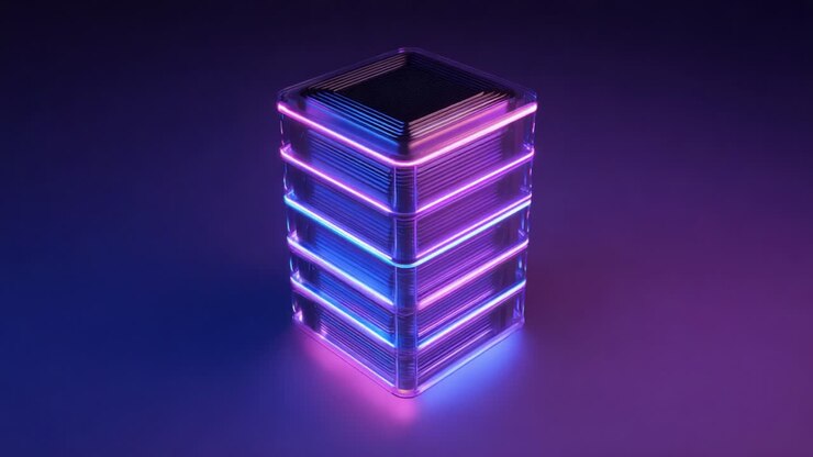 A Futuristic, Glowing Structure Rises with Multicolored Illumination, Showcasing Sleek Lines and Layers in a Neon-lit Environment Reflecting Modern Design Aesthetics