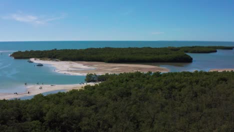 aerial 4k uhd drone footage of a dog beach in the everglades region, close to miami and key west in florida. the turquoise atlantic ocean is surrounding the hundreds of coral reef islands