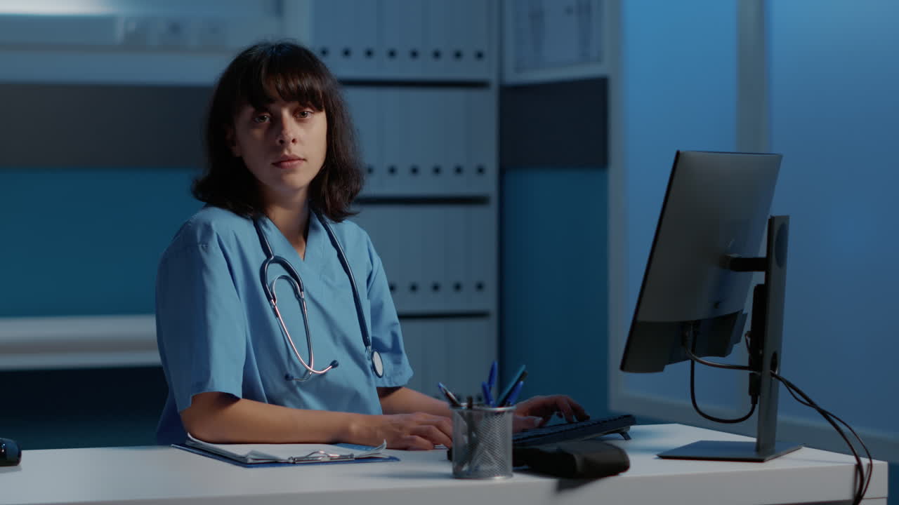 Female Nurse Working at Night